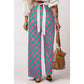 Kinney Green 2-Tone Checked Print High Waist Wide Leg Pants