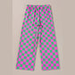 Kinney Green 2-Tone Checked Print High Waist Wide Leg Pants