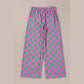 Kinney Green 2-Tone Checked Print High Waist Wide Leg Pants