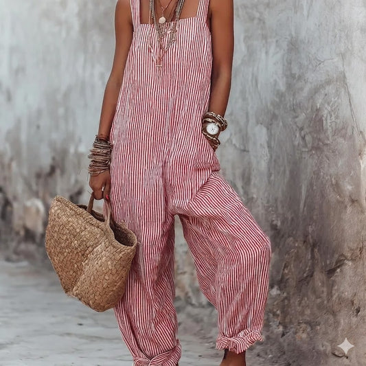 Kinney Red Striped Boho Overalls