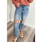 Kinsey Raw Hem Ripped Open Knee Fit Flare Jean