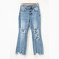 Kinsey Raw Hem Ripped Open Knee Fit Flare Jean