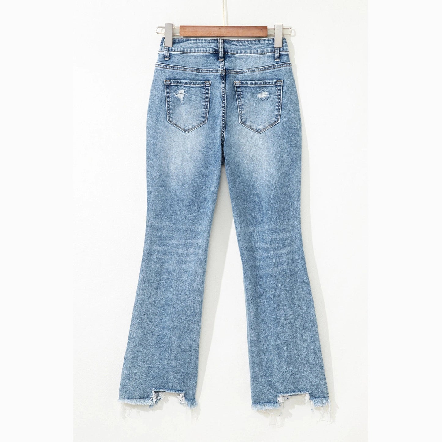 Kinsey Raw Hem Ripped Open Knee Fit Flare Jean