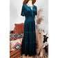 Kinzie Blue Velvet Short Sleeve Shirred Waist Tiered Maxi Dress