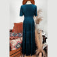 Kinzie Blue Velvet Short Sleeve Shirred Waist Tiered Maxi Dress