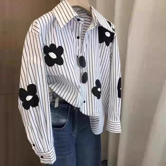 Kira Floral Striped Long Sleeve Shirt
