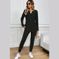 Kirky Black Ribbed Notched Neck Knit Long Sleeve Leggings Two Pieces Lounge Set