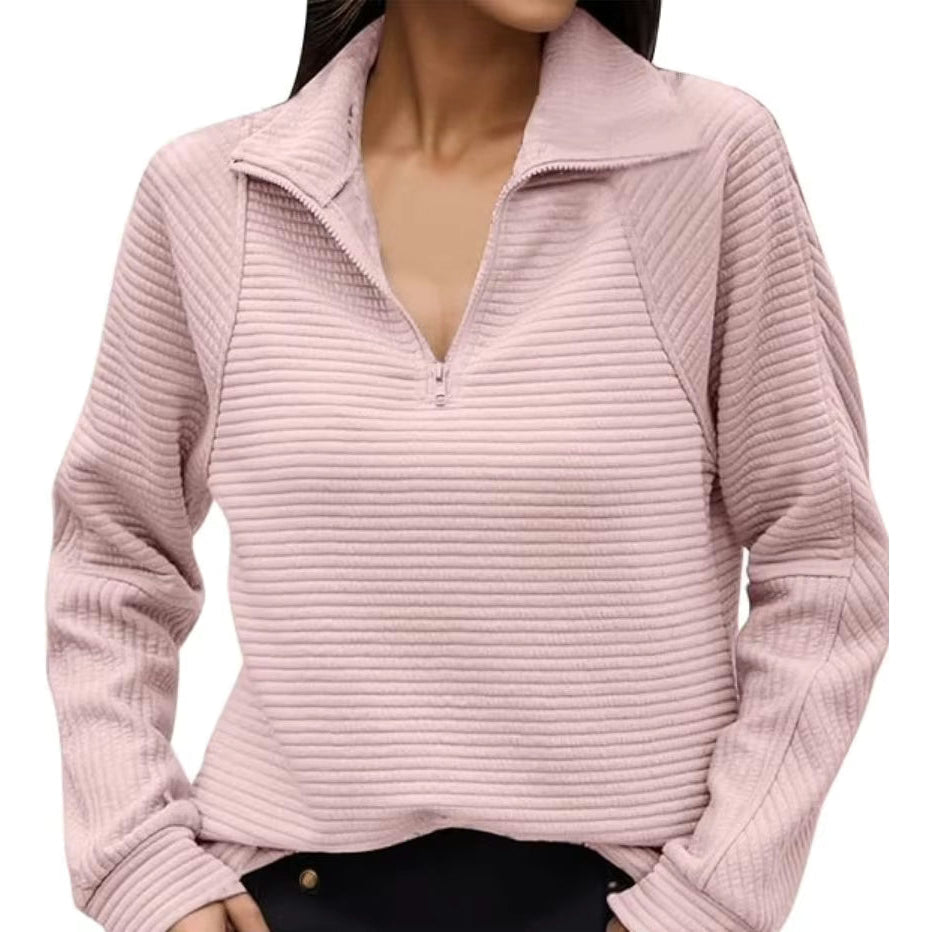 Kirra Pink Quarter Zip Ribbed Long Sleeve Top