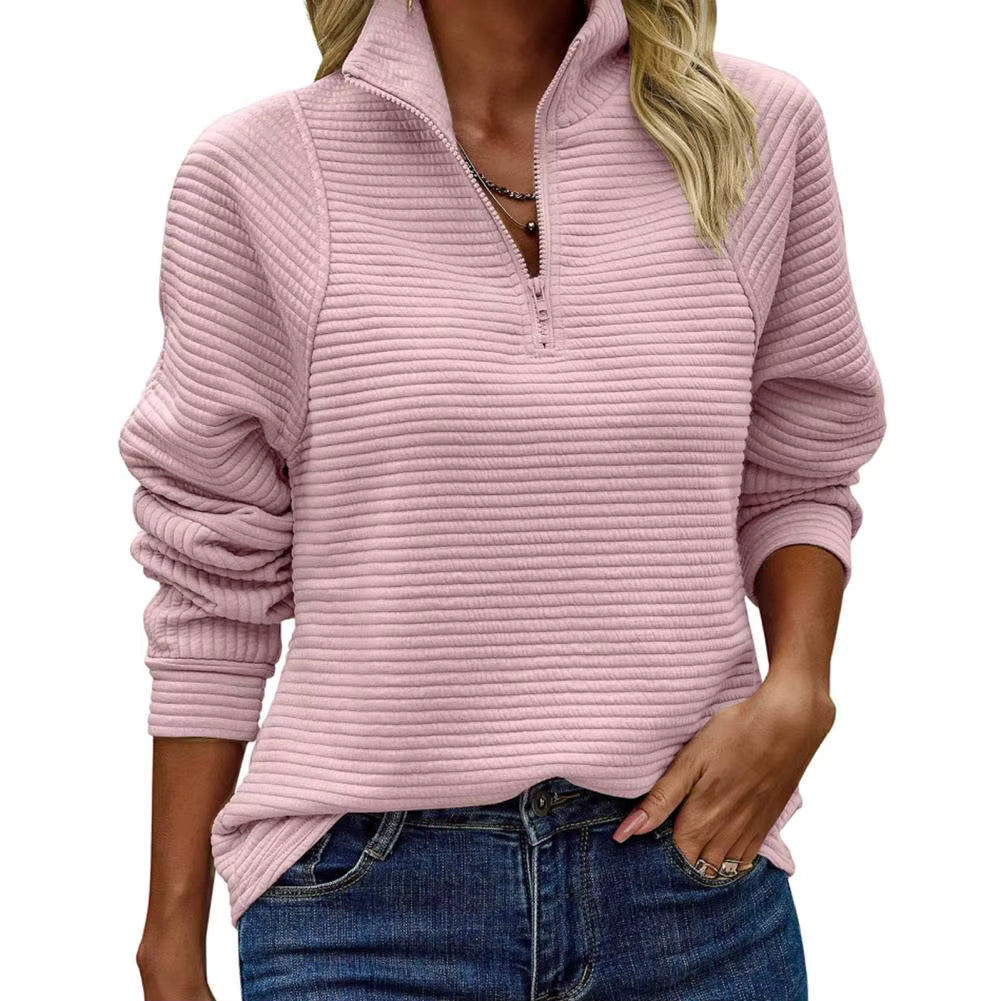 Kirra Pink Quarter Zip Ribbed Long Sleeve Top