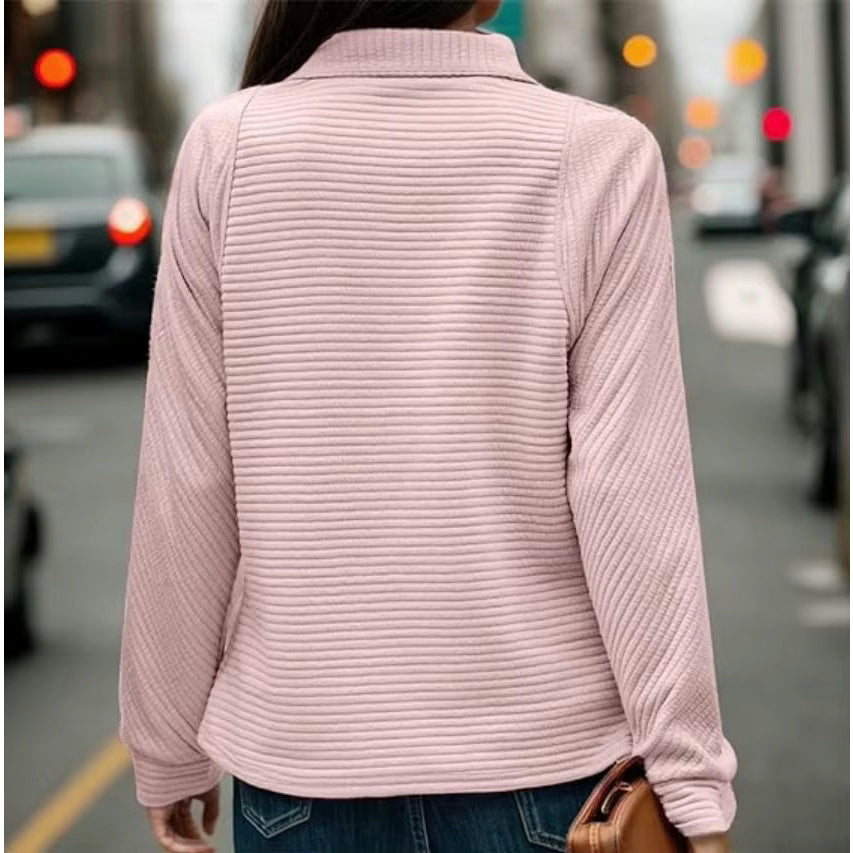 Kirra Pink Quarter Zip Ribbed Long Sleeve Top