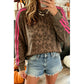 Kita Brown Leopard Print Striped Detail Relaxed Pullover Sweatshirt