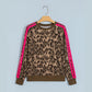 Kita Brown Leopard Print Striped Detail Relaxed Pullover Sweatshirt