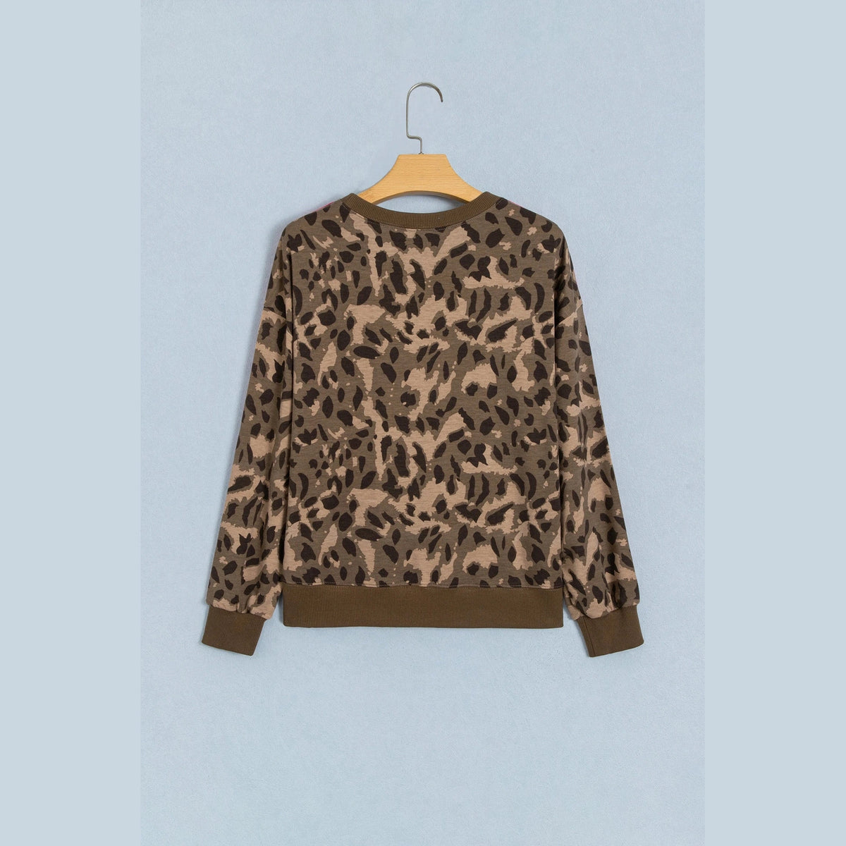 Kita Brown Leopard Print Striped Detail Relaxed Pullover Sweatshirt