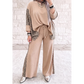 Kitt Parchment Leopard Print Twisted Ribbed Patchwork Long Sleeve Top Loose Pant Set