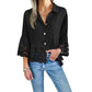 Kitta Black 3/4 Bell Sleeve Button Down Blouse