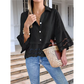 Kitta Black 3/4 Bell Sleeve Button Down Blouse