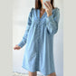 Klair Ruffled V Neck Buttoned Shift Denim Dress