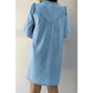 Klair Ruffled V Neck Buttoned Shift Denim Dress