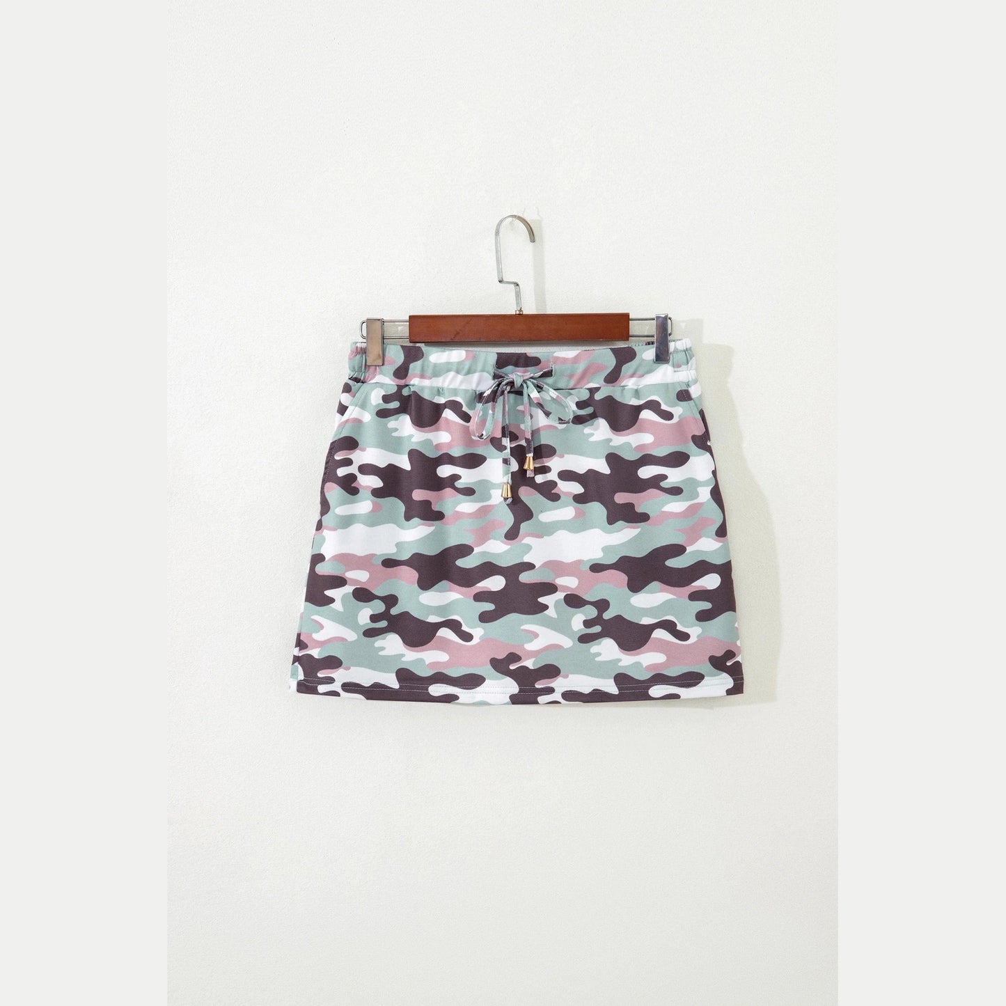 Koda Green Camouflage Print Drawstring Casual Mini Skort