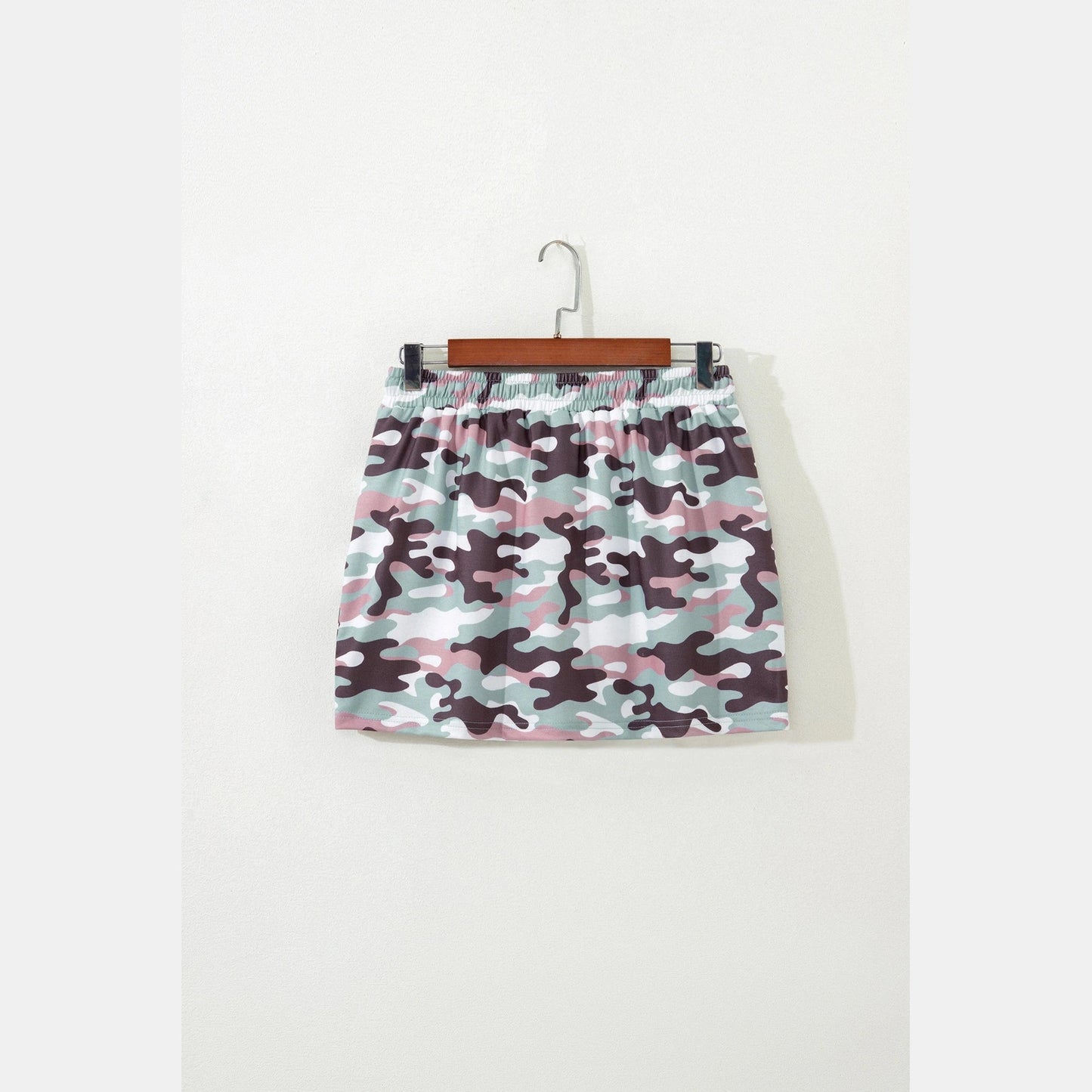 Koda Green Camouflage Print Drawstring Casual Mini Skort