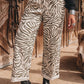 Kora Western Print Zebra Pattern Elastic Waist Pocket Full-Length Pants