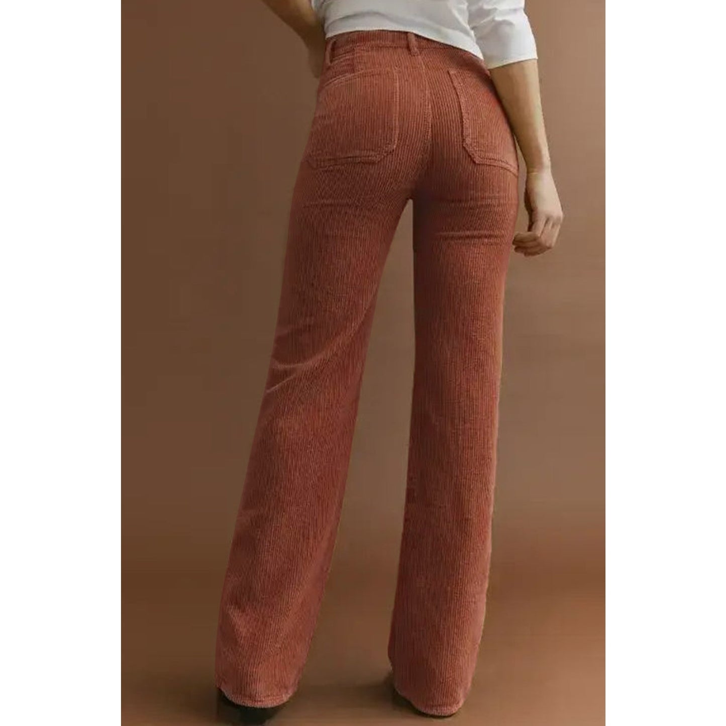 Korban Brown High Waist Square Pockets Corduroy Pants