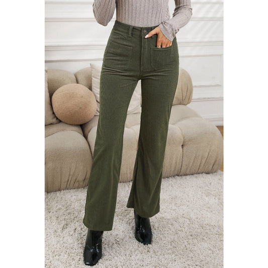 Korban Green High Waist Square Pockets Corduroy Pants