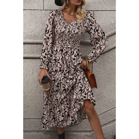 Krishan V-Neck Long Sleeve Printed Dress