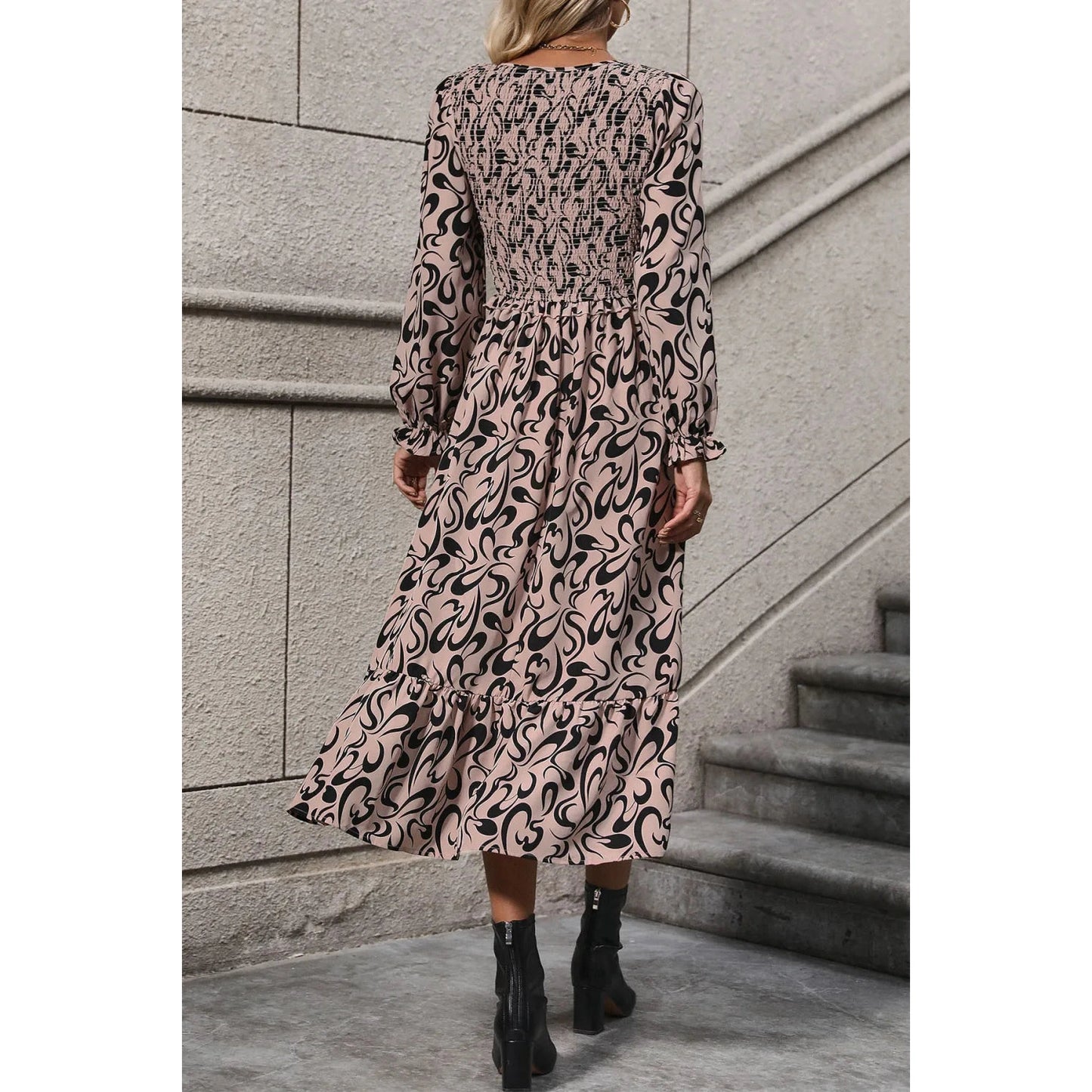 Krishan V-Neck Long Sleeve Printed Dress