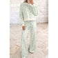 Krislyn Sky Blue Floral Print Long Sleeve Top Drawstring Wide Leg Pants Set