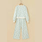 Krislyn Sky Blue Floral Print Long Sleeve Top Drawstring Wide Leg Pants Set
