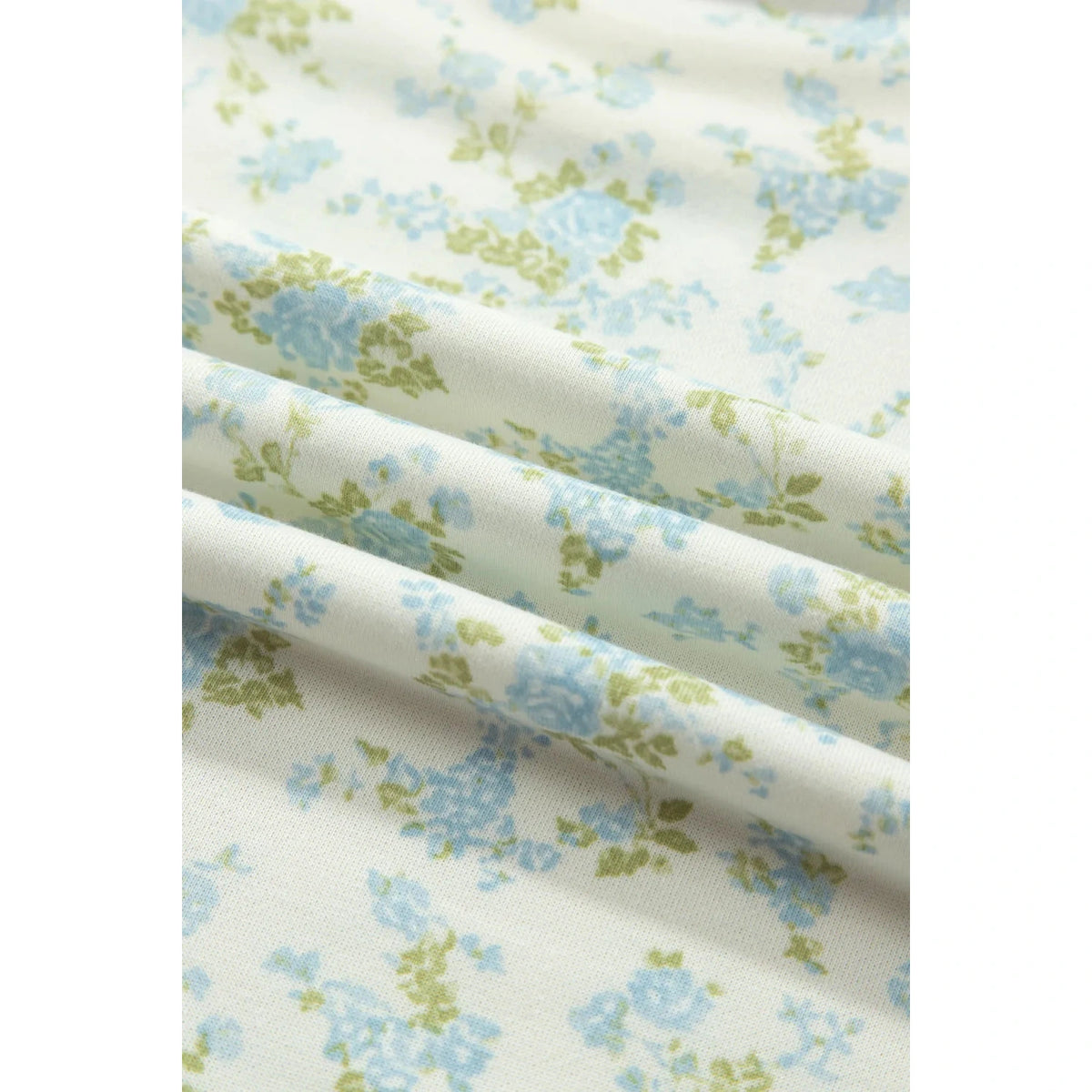 Krislyn Sky Blue Floral Print Long Sleeve Top Drawstring Wide Leg Pants Set