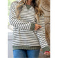 Krissa Green Stripe Twisted Ribbed Patchwork Textured Long Sleeve Top