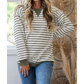 Krissa Green Stripe Twisted Ribbed Patchwork Textured Long Sleeve Top