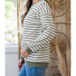 Krissa Green Stripe Twisted Ribbed Patchwork Textured Long Sleeve Top