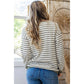Krissa Green Stripe Twisted Ribbed Patchwork Textured Long Sleeve Top