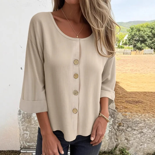Kristy Apricot Button Front 3/4 Sleeve Blouse