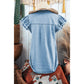 Kristy Beau Blue Button Front Ruffled Flutter Frayed Denim Top