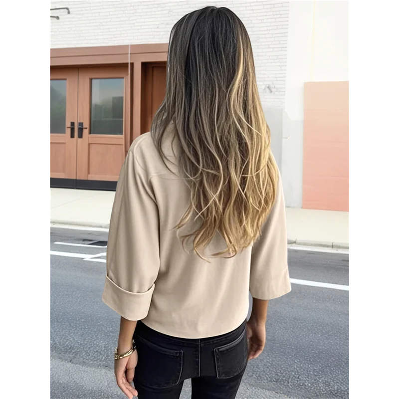 Kristy Apricot Button Front 3/4 Sleeve Blouse
