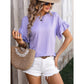 Kye Lilac Round Neck Ruffled Short Sleeve Blouse
