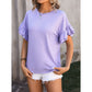 Kye Lilac Round Neck Ruffled Short Sleeve Blouse