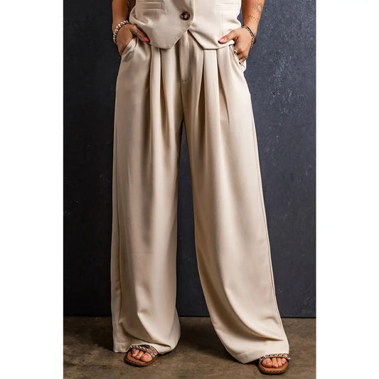 Kyla Elastic Waist Pleated Wide Leg Pants