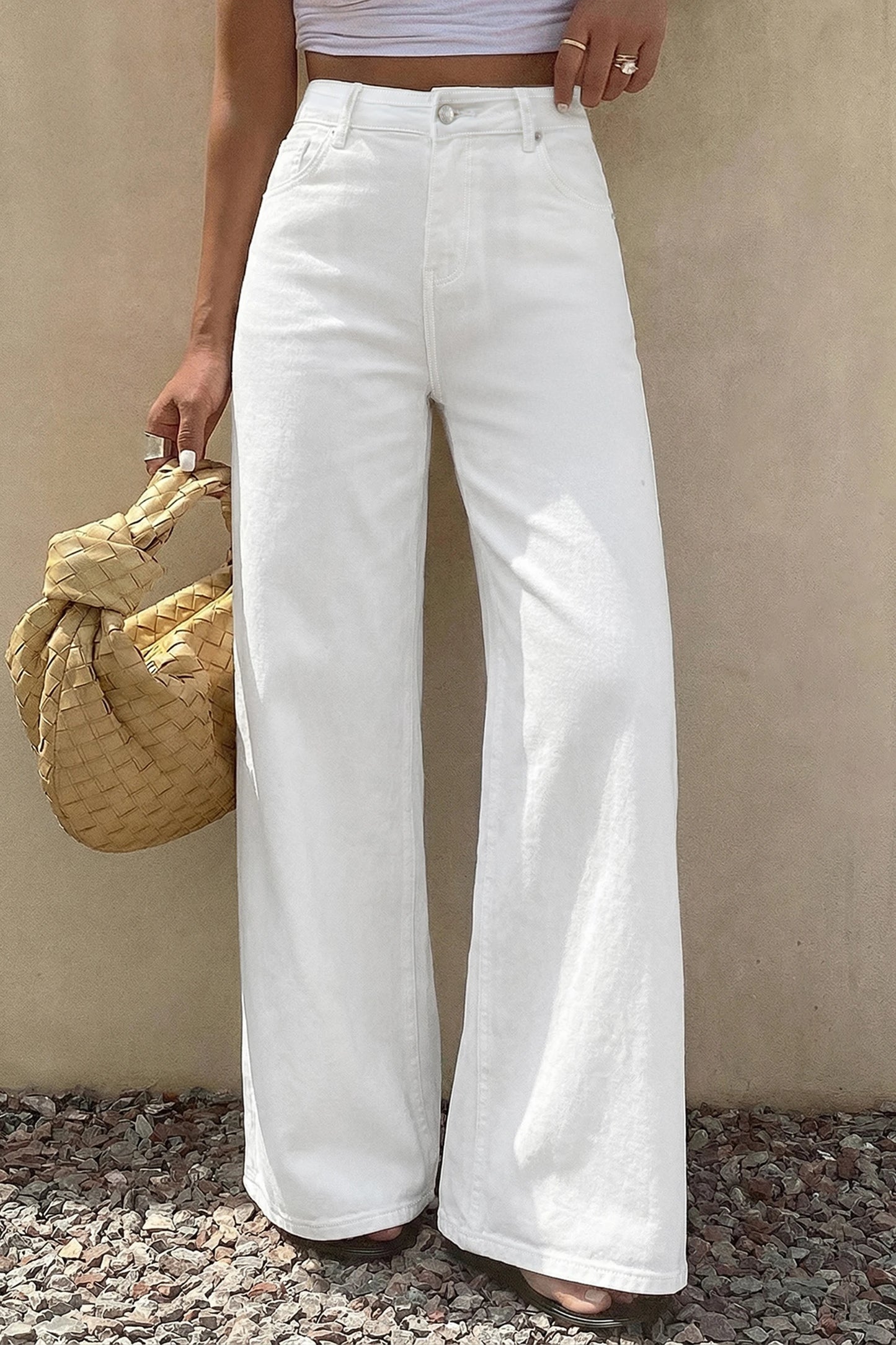Kyler White Solid Color Loose Casual Jeans