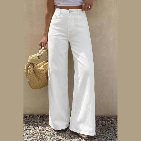 Kyler White Solid Color Loose Casual Jeans