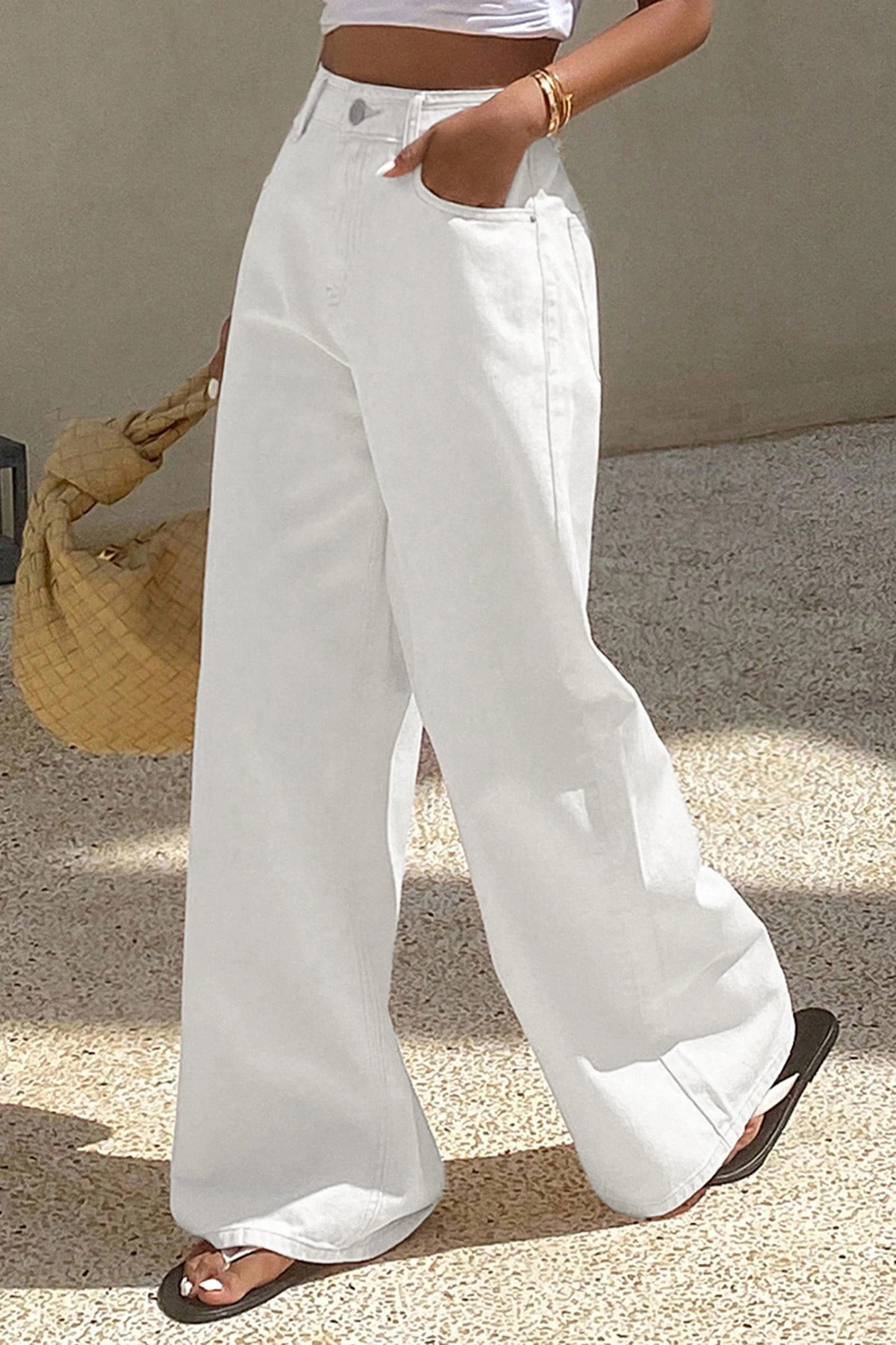 Kyler White Solid Color Loose Casual Jeans