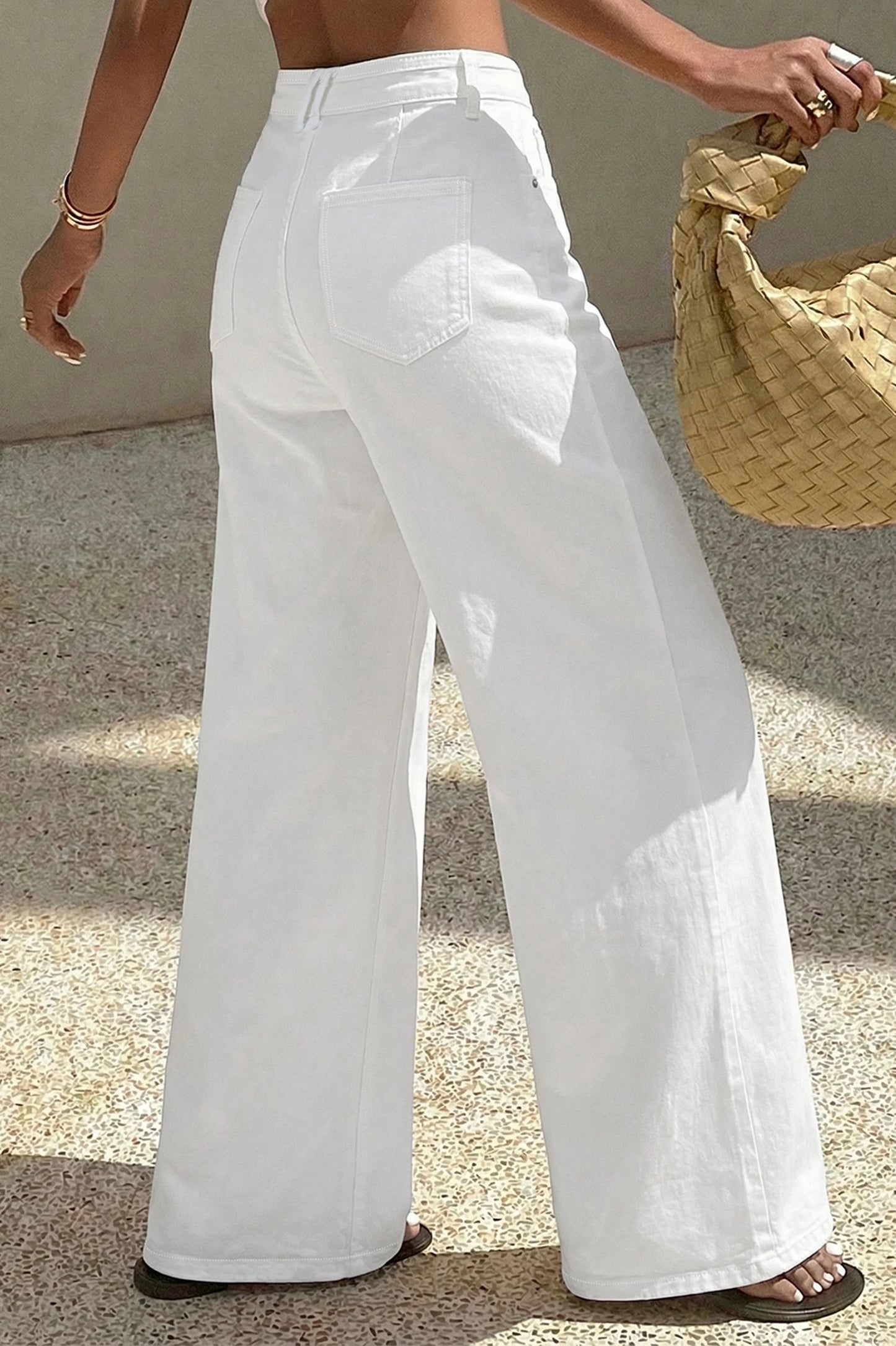 Kyler White Solid Color Loose Casual Jeans