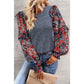 Kyrie Blue Floral Print Lantern Sleeve Ruffle Trim Top