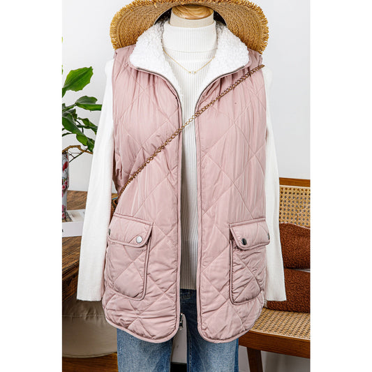 Lunden Pink Reversible Black Fleece Lined Quilted Zip up Vest
