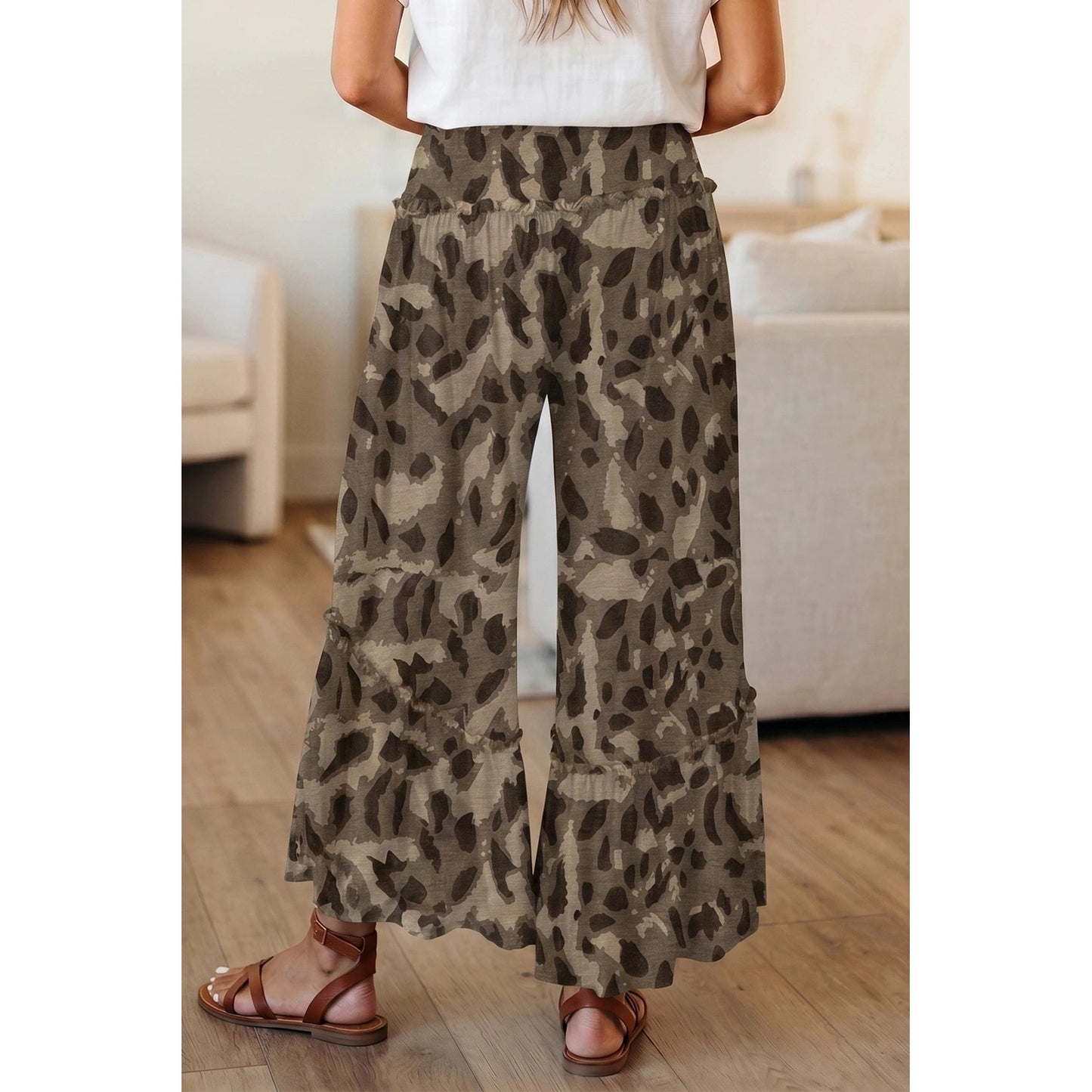 Leeza Leopard Print Wide Leg Casual Pants