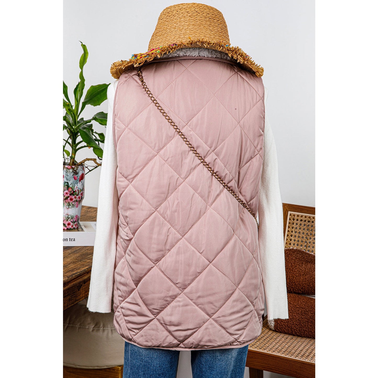 Lunden Pink Reversible Black Fleece Lined Quilted Zip up Vest